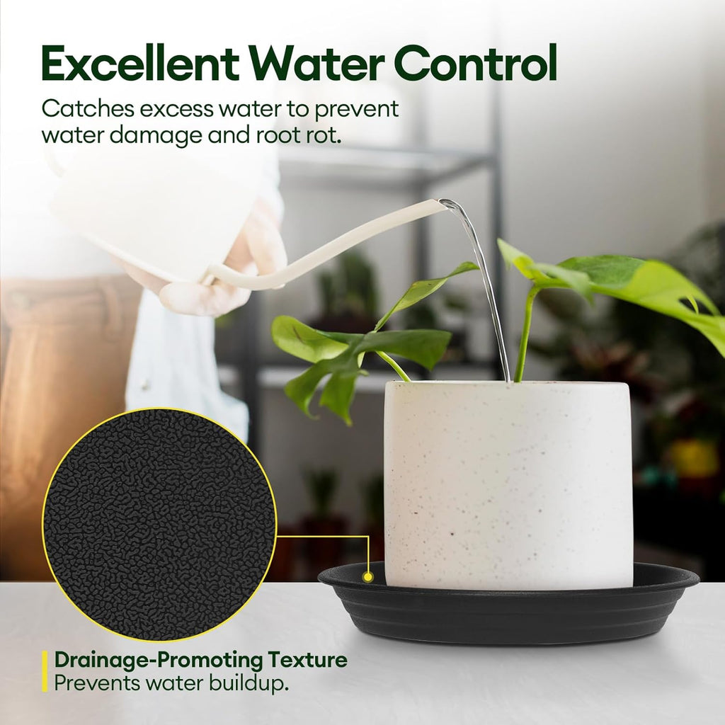 6 Pack Plant Saucer, 8 10 12 inch Plant Saucers for Indoor, Heavy Duty Plastic Plant Trays for pots, Grow Bags, Bird Baths, Flower Drip Trays for Indoor and Outdoor Uses (12", Black)