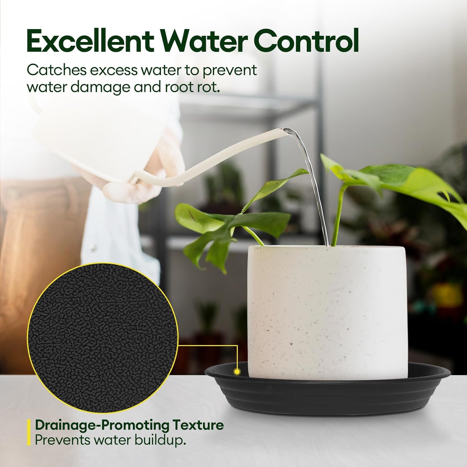 6 Pack Plant Saucer, 8 10 12 inch Plant Saucers for Indoor, Heavy Duty Plastic Plant Trays for pots, Grow Bags, Bird Baths, Flower Drip Trays for Indoor and Outdoor Uses (8", Black)