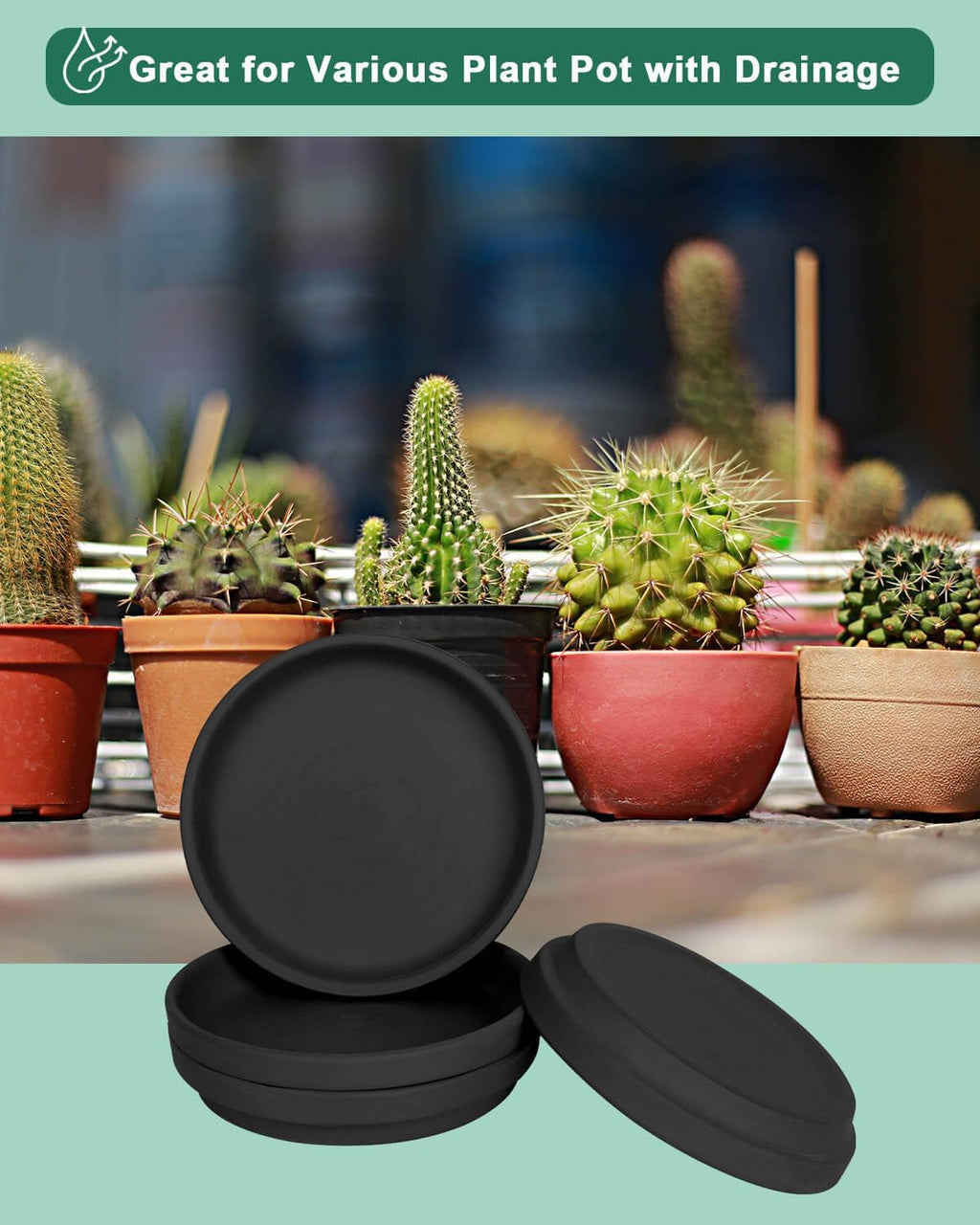 vensovo 8 Inch Black Terracotta Plant Saucer Pots Tray - 4 Pcs Round Planter Saucers for Indoor & Outdoor Plants, Large Clay Trays Perfect for 7 Inch 7.5 Inch 8 Inch Flower Pot