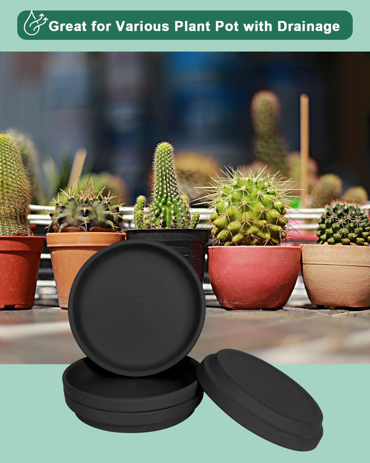 vensovo 8 Inch Black Terracotta Plant Saucer Pots Tray - 4 Pcs Round Planter Saucers for Indoor & Outdoor Plants, Large Clay Trays Perfect for 7 Inch 7.5 Inch 8 Inch Flower Pot