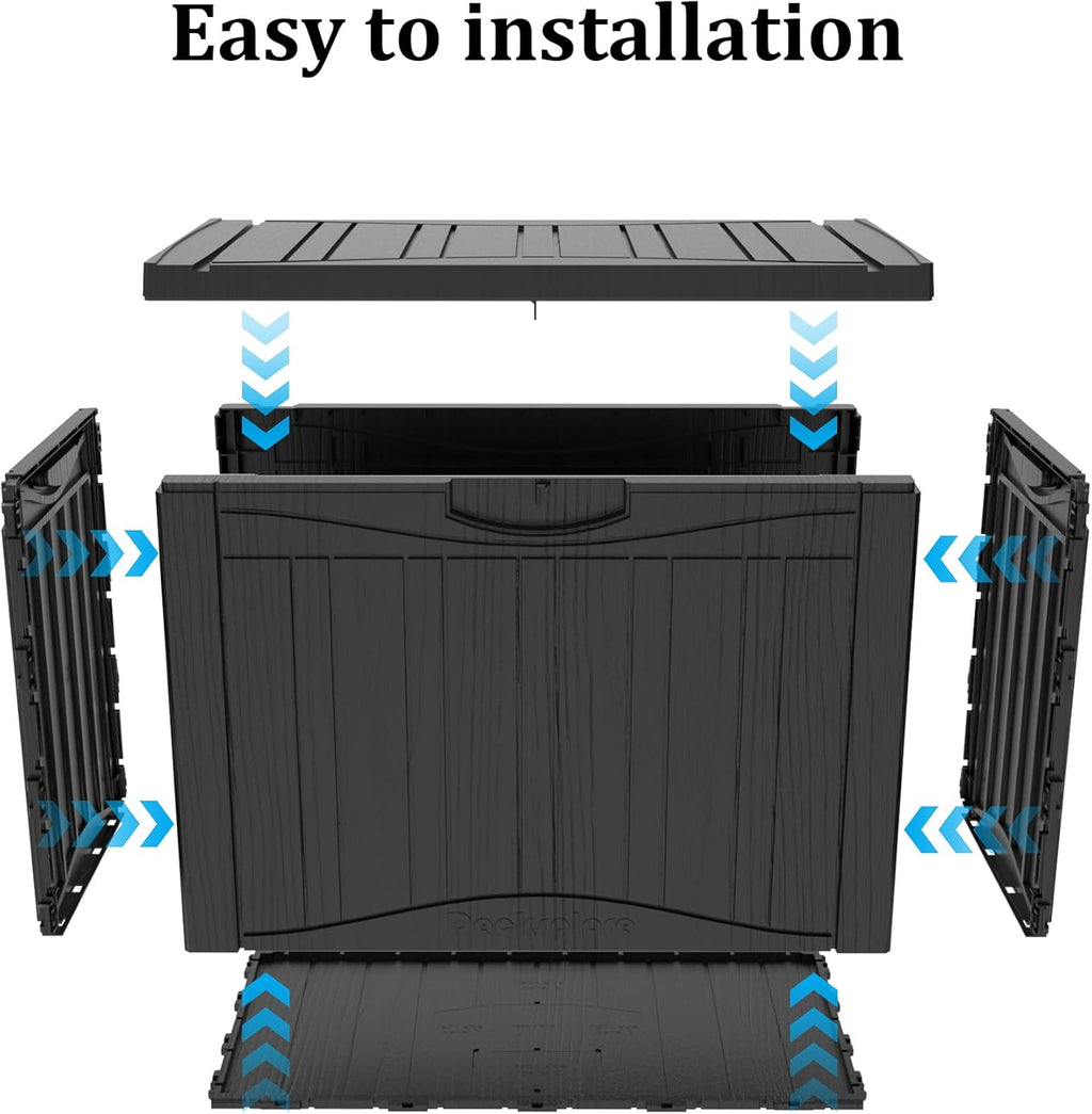 50 Gallon Plus Outdoor Storage Box, Waterproof Resin Deck Box for Patio, Pool, and Garden, Lockable Bin for Cushions, Tools, and Accessories, UV-Resistant, Black