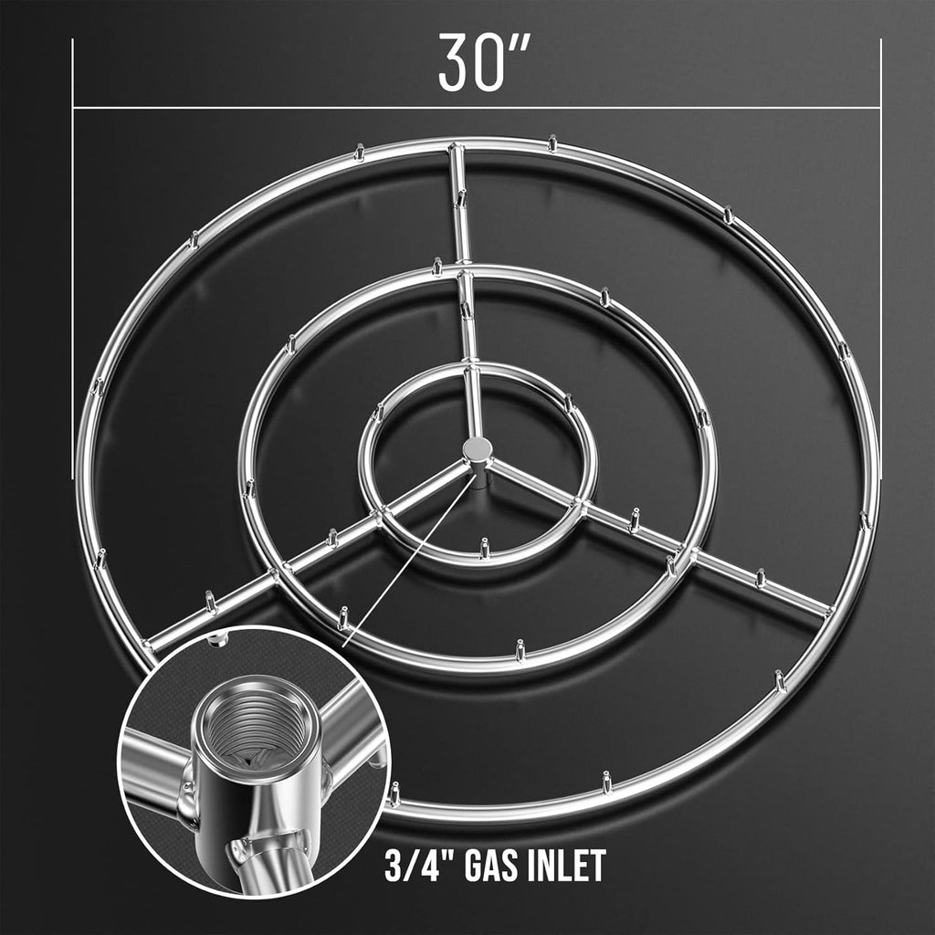 Skyflame 30-Inch Round Stainless Steel Fire Pit Jet Burner Ring, High Flame