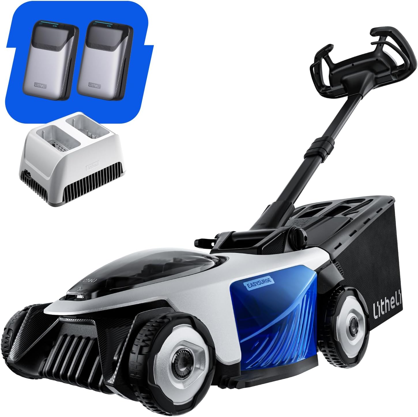 Electric Lawn Mower, Self-propelled Lawn Mower Cordless 40V(2x20V) 18.5" Brushless Mower with Electric Cutting Height Adjustment, Higher Rotation Speed, 2 x 4.0Ah Battery and Rapid Charge Included