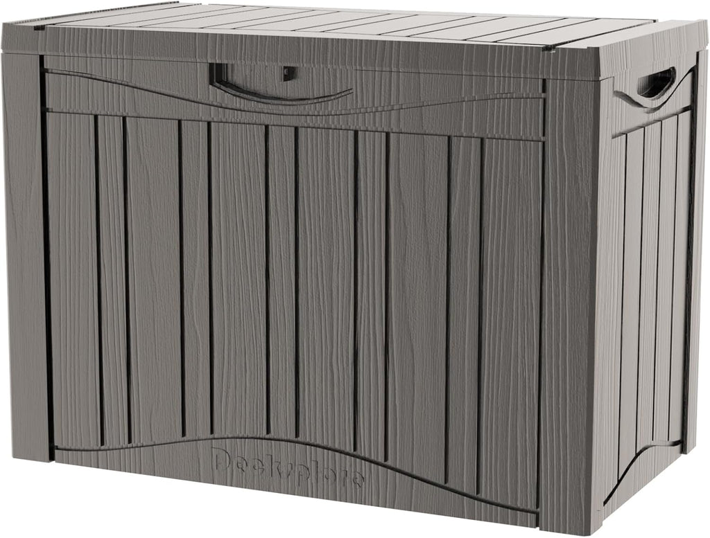 50 Gallon Waterproof Large Resin Deck Box Indoor/Outdoor Lockable Storage Container and Seating for Garden, Pool, and Patio (50 Gallon, Grey)