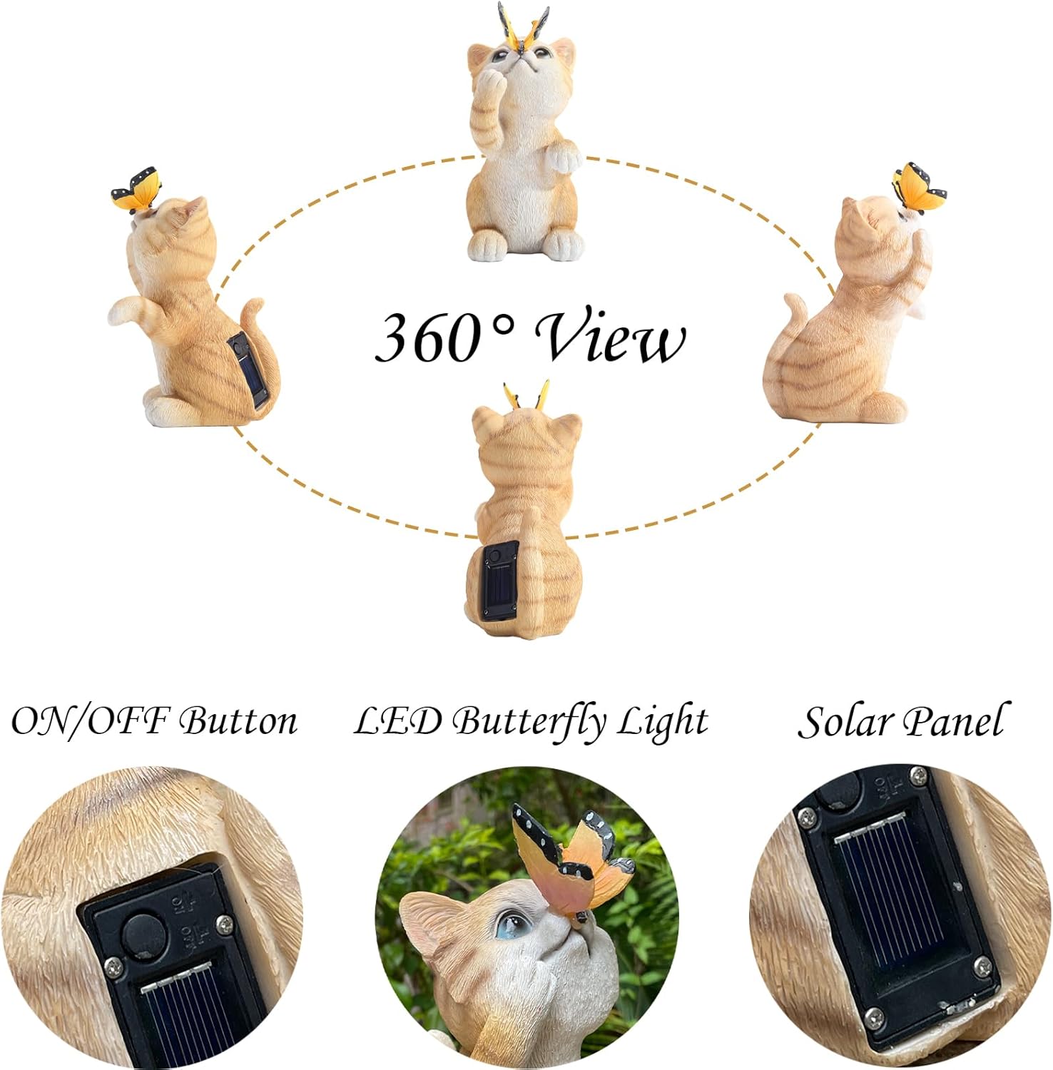 Garden Decor Solar Cat Figurines Cat Lover Gifts with LED Butterfly Lights for Indoor Outdoor Decor for Yard Garden Patio Decor Gifts for Women Grandma Mother's Day Birthday