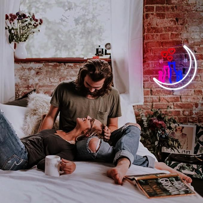 Two Cats on Moon Neon Sign,Cute Couple Kittys Neon Lights for Wall Decor,Kawaii Animal 3D LED Neon,USB Light Up Signs for Girls Bedroom Bar Home Party Valentine's Day Cat Lovers Weddings