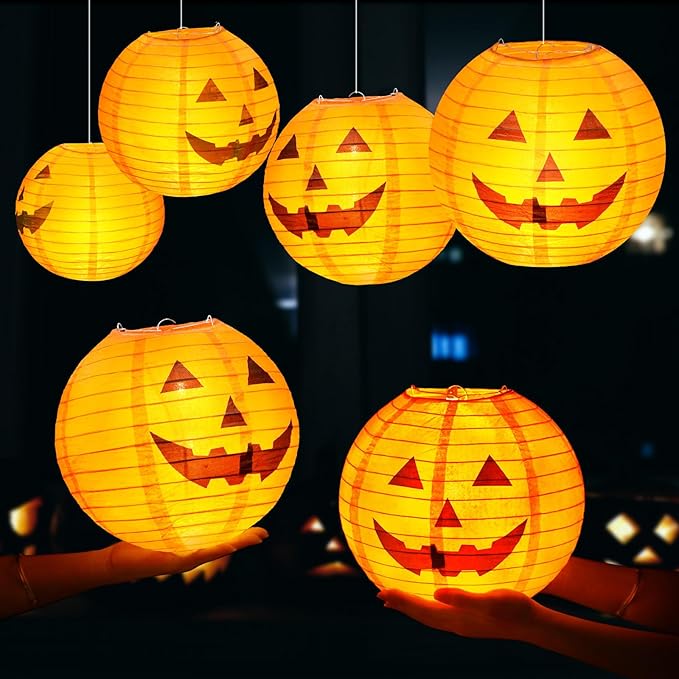 Retisee 20 Pcs 10 Inch Halloween Paper Lanterns Jack O Lantern Pumpkin Halloween Party Decorations Halloween Hanging Pumpkin Decor with Lights Suitable for Indoor Outdoor Yard, Lawn, Garden, Party