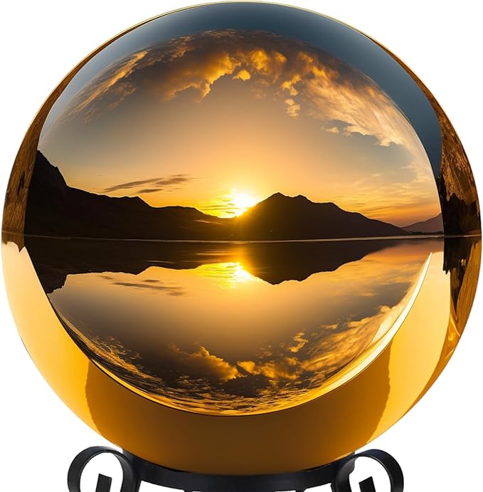 12 Inch Stainless Steel Gazing Globe,v2croft Hollow Ball Mirrored Surface Polished Shiny Sphere,Garden Stainless Steel Gazing Ball for Outdoor Lawn Pond Yard Ornament(Gold)