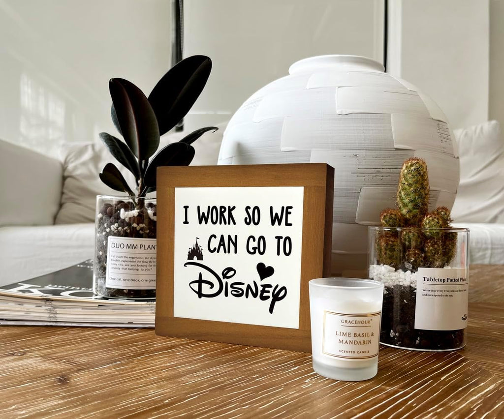 Inspirational Wood Signs, Box Wood Plaques Desk Décor, Decorative Plaques and Signs, Rustic Office Decor Art, Motivational Office Desk Decoration, Farmhouse Home Decor, I Work So We Can Go to D