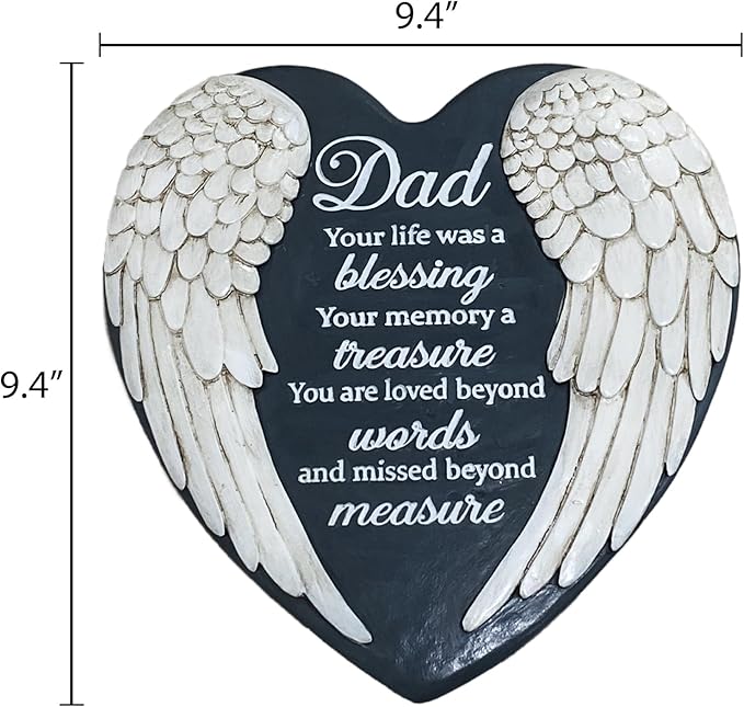 Dad Memorial Garden Stone, Dad Stepping Garden Memorial Stone, in Memory of Dad Stones Gifts for Loss of Father, Loss of Dad, Father Memorial Angel Wings Heart Stone TNS13