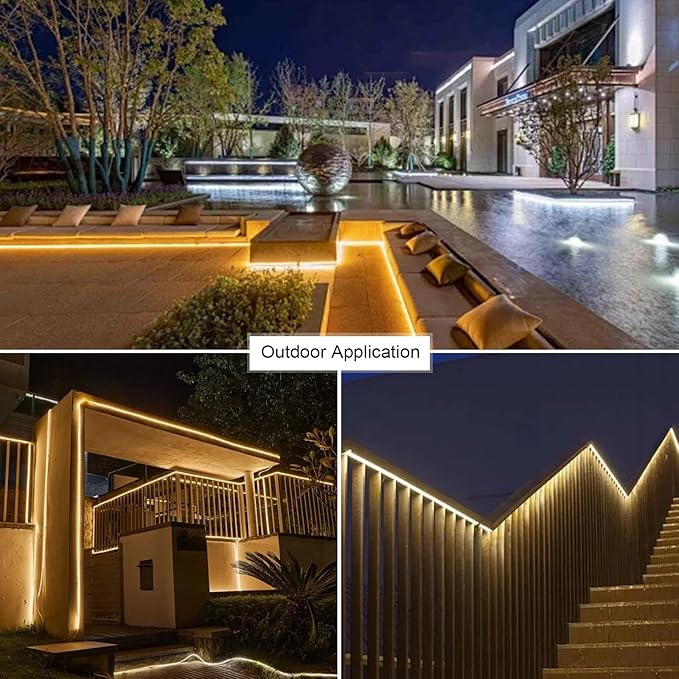 Outdoor LED Strip Lights,AC110V 65.6FT/20M LED Light Strip,IP65 Waterproof 3500K Flexible LED Rope Lights for Patio Backyard Garden Kitchen Lighting(65.6FT, Warm White)