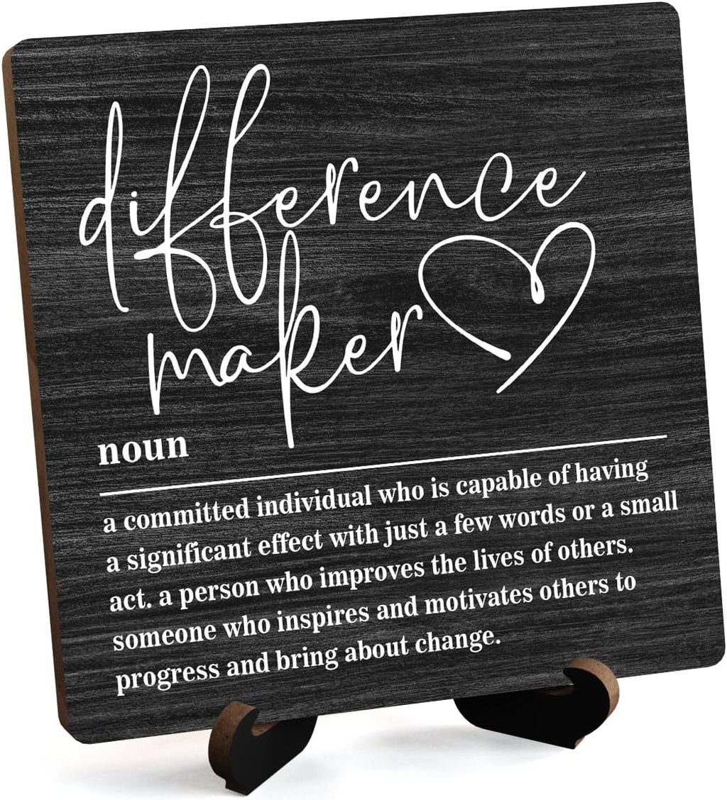Wooden Table Sign Gift Difference Maker Definition Desk Decor Wood Plaque With Stand Unique Gift Ideas for Boss Women Best Mom Coworker Teacher Office-B01