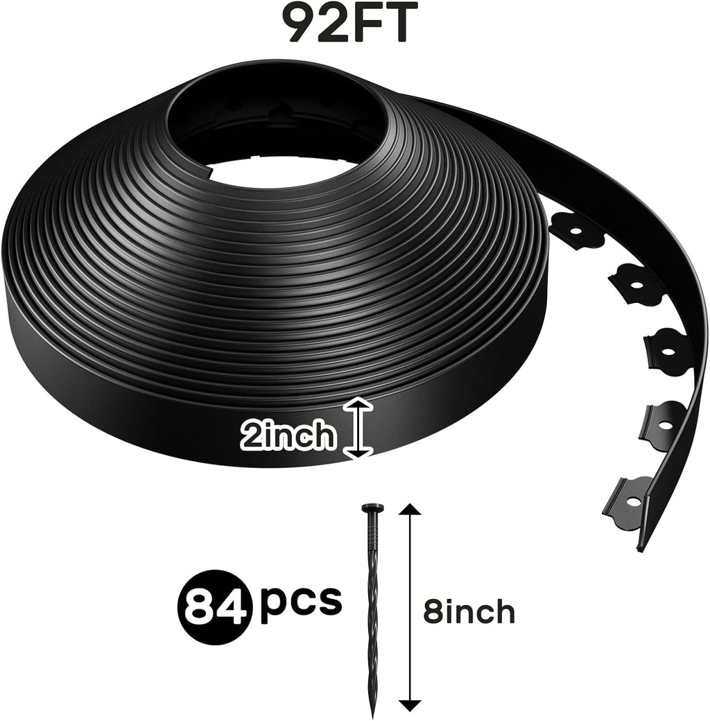 AGTEK Garden Edging 92FT Landscape Edging Kit 2 Inch Height Plastic Garden Border No Dig Lawn Border for Yard Flower Bed with 84 Stakes