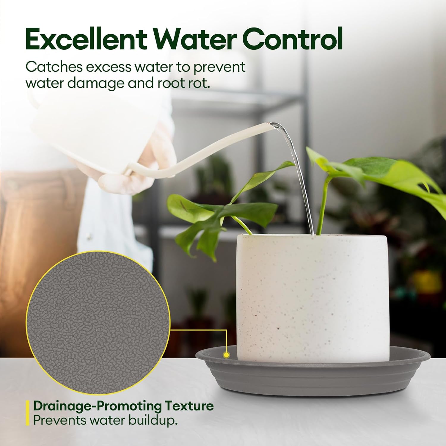 6 Pack Plant Saucer, 8 10 12 inch Plant Saucers for Indoor, Heavy Duty Plastic Plant Trays for pots, Grow Bags, Bird Baths, Flower Drip Trays for Indoor and Outdoor Uses (12", Gray)