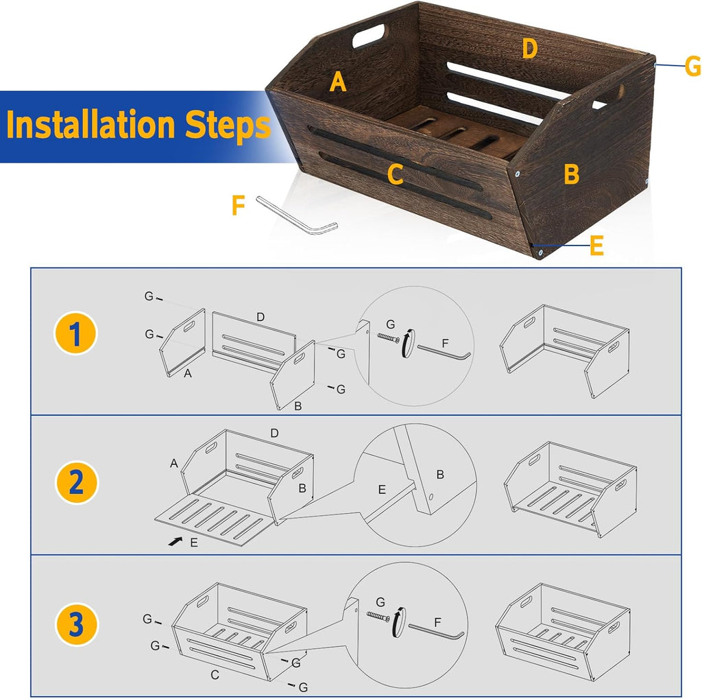 ELONG HOME Wooden Crate, 2 Pack Fast Assemble Rustic Wooden Crates for Storage, Decorative Farmhouse Wooden Crate Basket, Vintage Wood Crates Display for Fruits and Vegetables