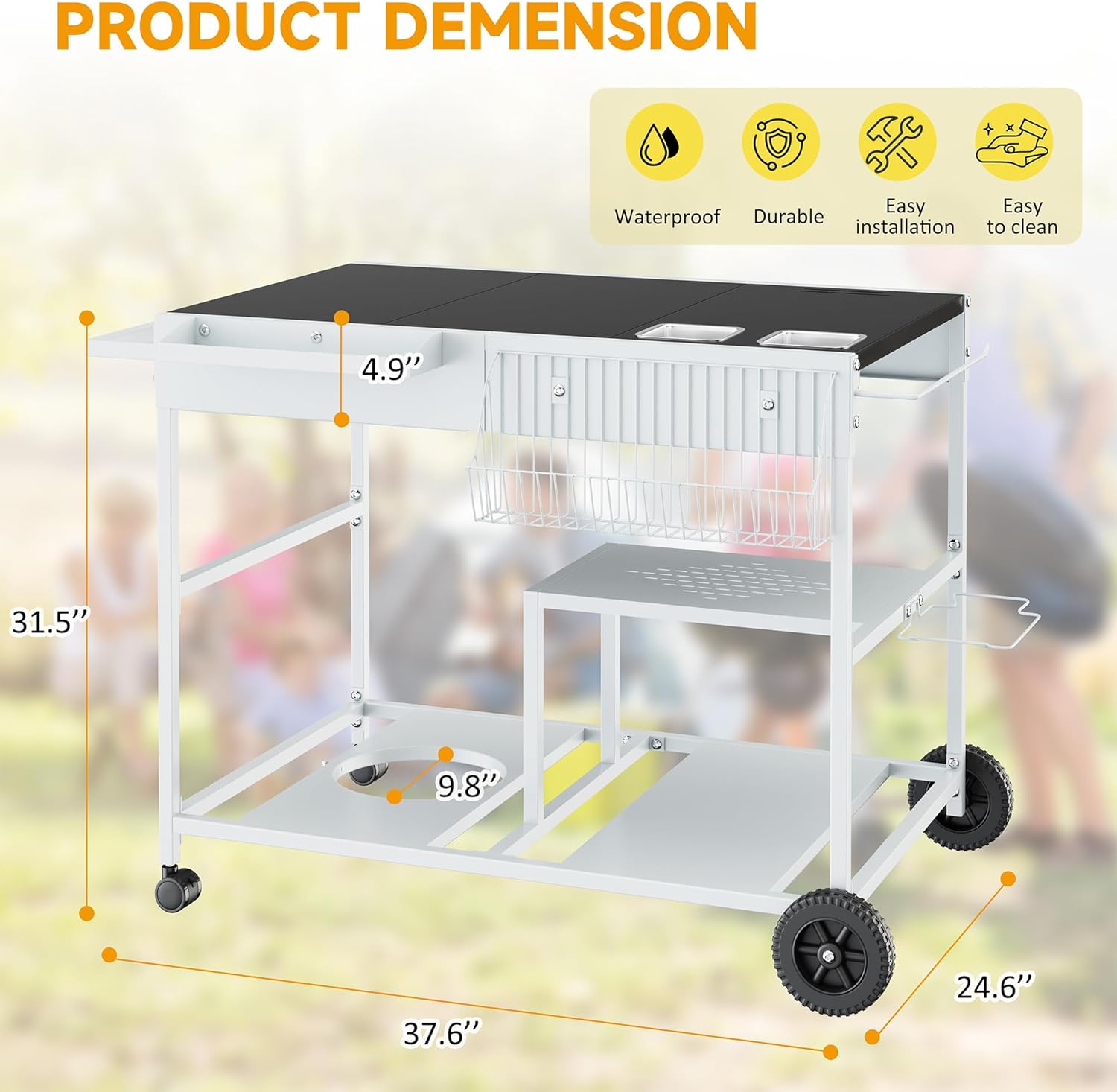 JY QAQA Outdoor Pizza Oven Stand with Condiment Shelf, Outdoor Cooking Cart, Grill Worktable for Patio, Food Prep Station Fits Ninja Woodfire Grill, Cuisinart Grill, Blackstone Griddle