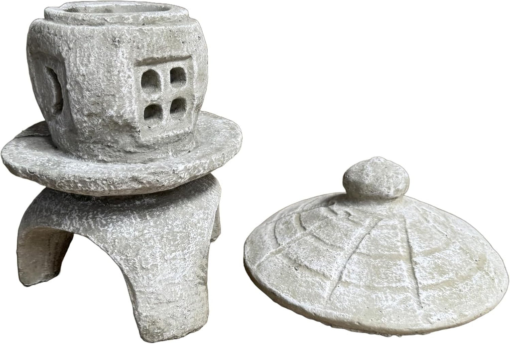 Solid Rock Stoneworks Small Round Concrete Pagoda Statue for Garden, Japanese/Chinese/Asian Style- Marble Tone Color