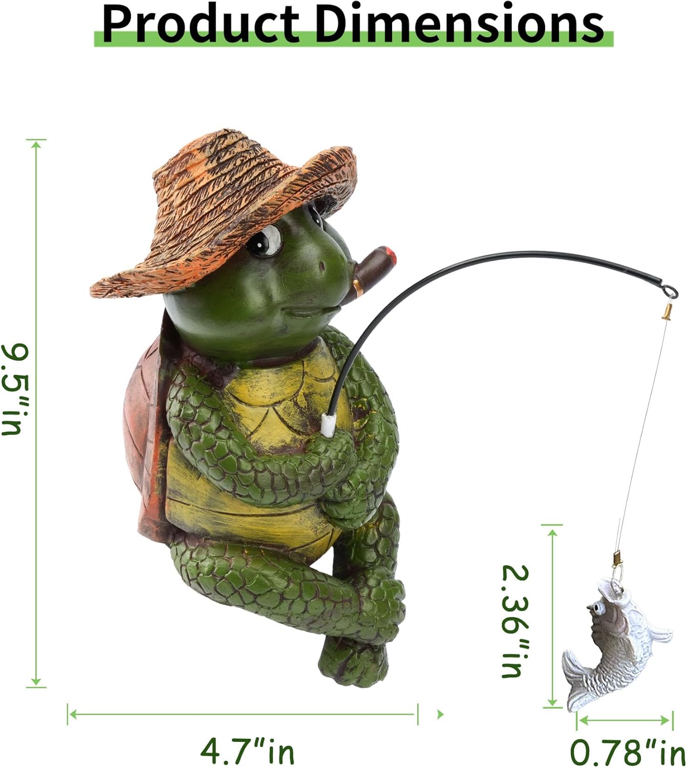 9.5" Turtle Fishing Statues- Whimsical Stone Look Lawn Yard Art, Funny Garden Pond Fisherman Sculpture, Resin Animal Decor, Ideal for Garden Enthusiasts & Turtle Fishing Lovers