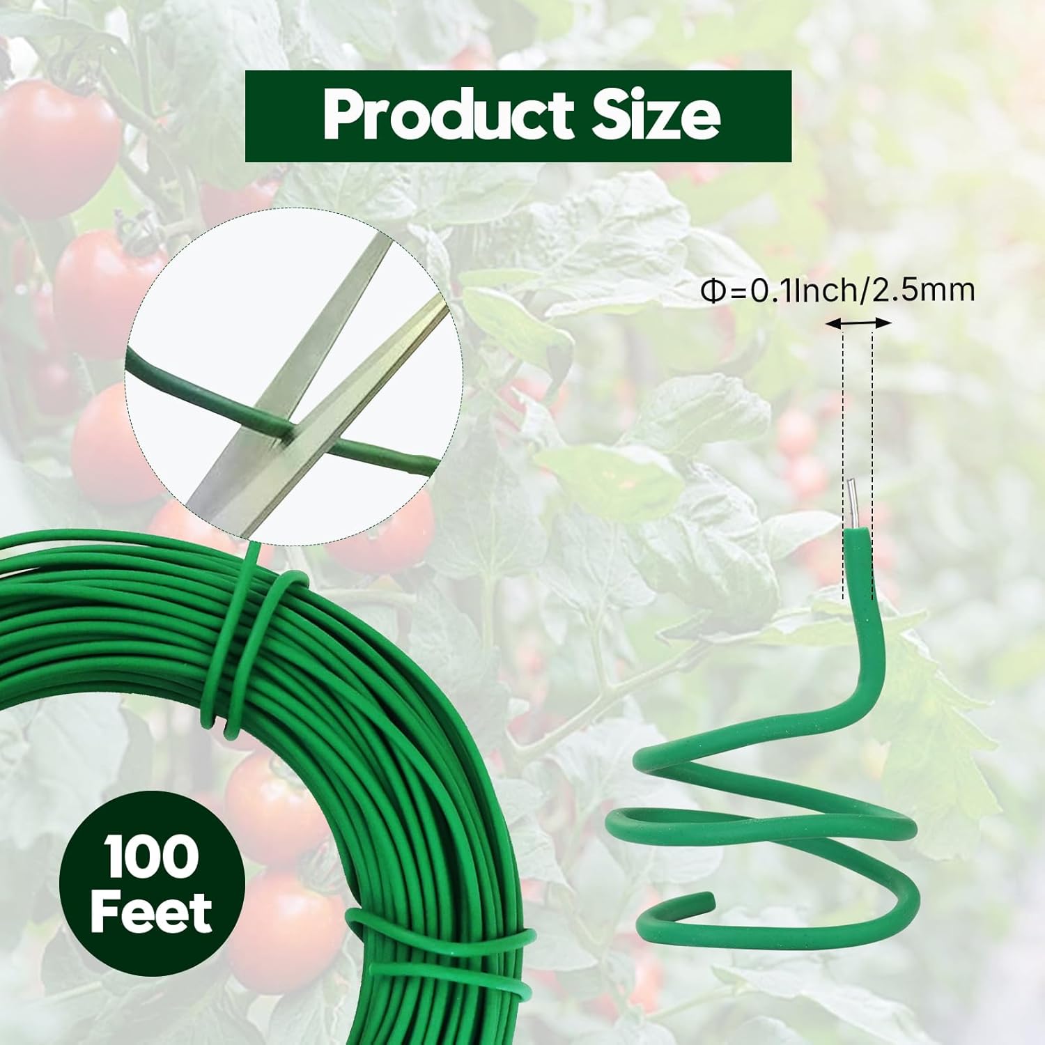 100 Feet Green Soft Plant Tie - 2.5mm Flexible Twist Garden Wire for Climbing Plants, Tomatoes, Bonsai & Office/Home Organizing