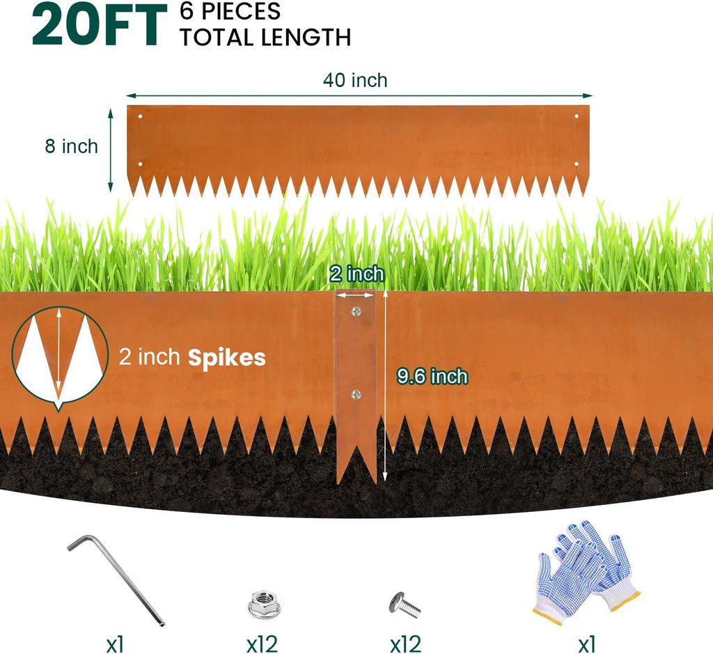 Corten Steel Landscape Edging Metal Edging Landscaping Garden Edging Steel Landscaping 40 Inch Strips 8 Inch Lawn Edge Border Rust Patina Hammer-in for Yard Lawn 6 pcs