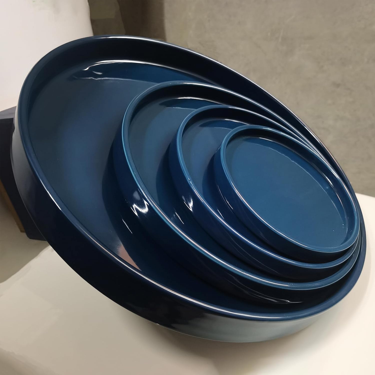 Ceramic Plant Saucer 7 Inch, 2 Pack Round Plant Trays for Indoors/Outdoors, Flower Pot Saucers for Holding Water Drips and Soil, Ceramic Drainage Tray for Plant Pot (Blue)