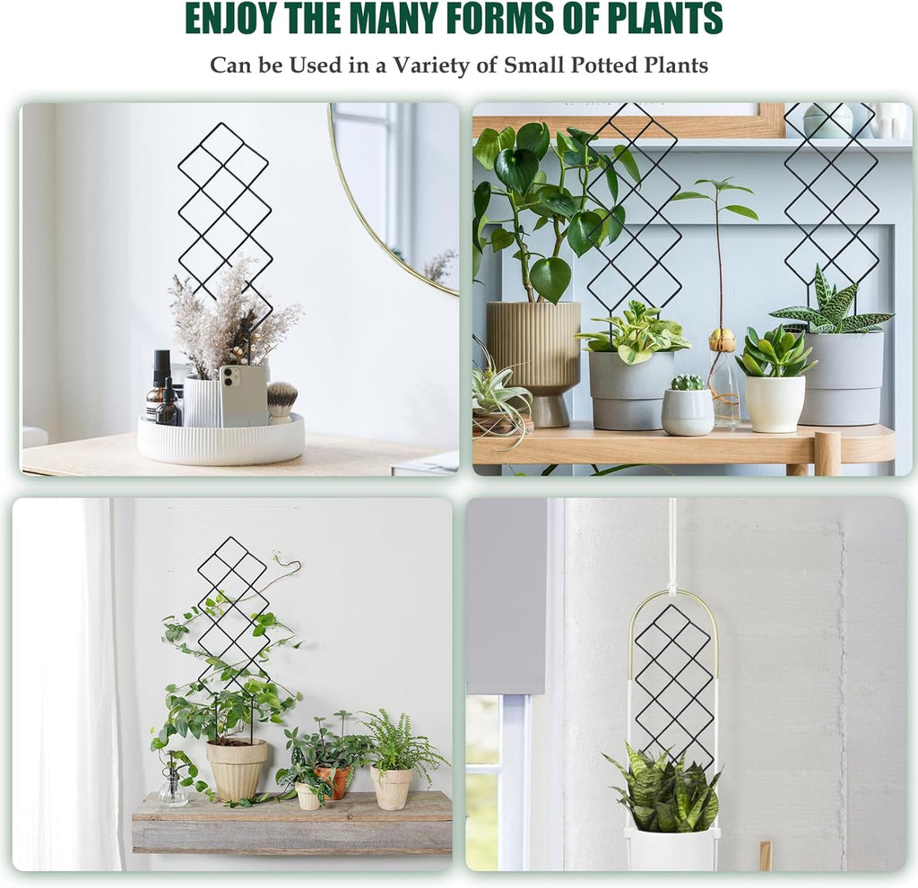 Metal Trellis for Climbing Plants Indoor, 16.36 inch Small Trellis for Potted Plants Geometric Shape Lattice for Ivy Vines Hoya Houseplants Flower 2 Pack
