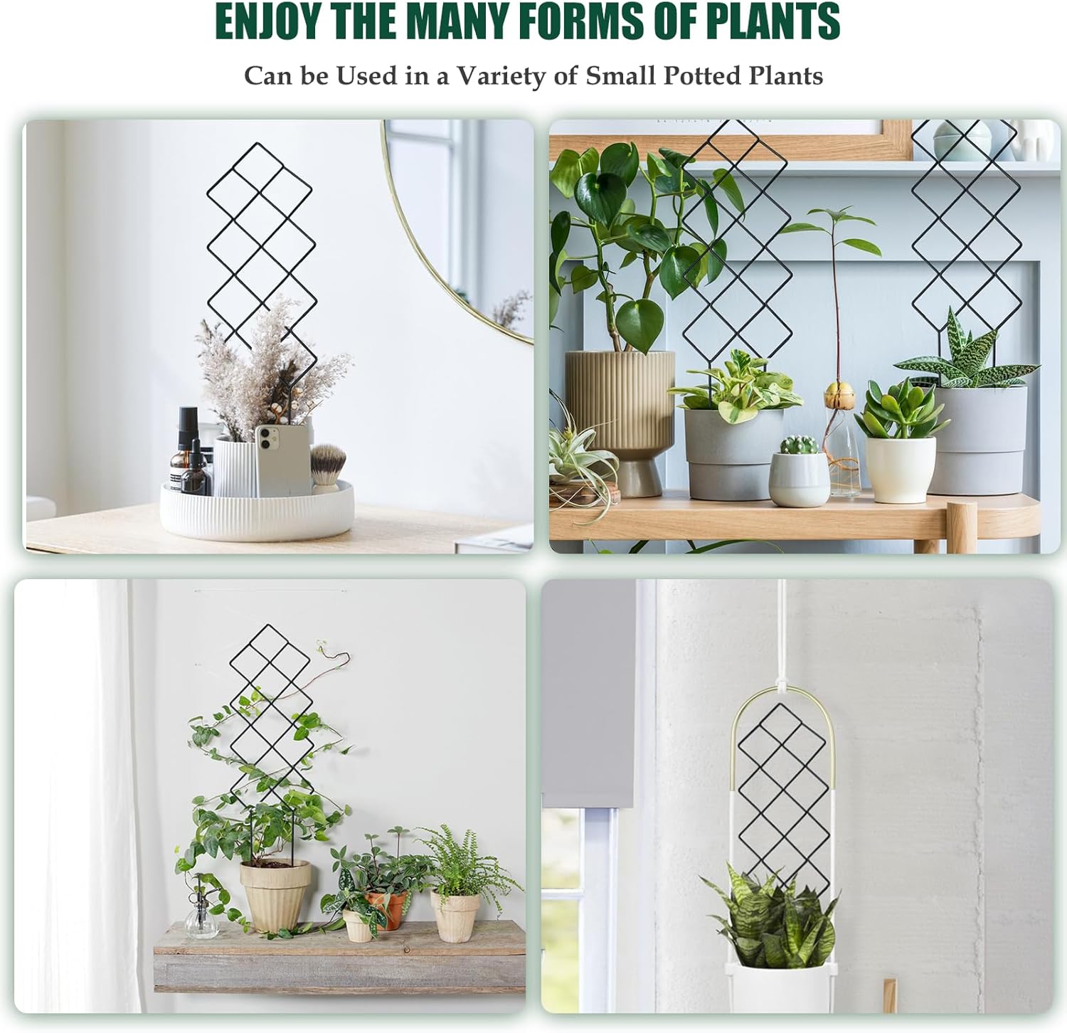 Metal Trellis for Climbing Plants Indoor, 16.36 inch Small Trellis for Potted Plants Geometric Shape Lattice for Ivy Vines Hoya Houseplants Flower 2 Pack