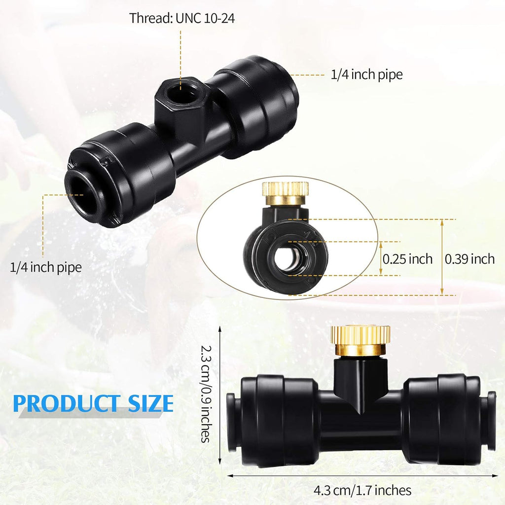 Misting Nozzles Kit Include Water Misting Tees Thread 1/4 Inch and Brass Orifice Nozzle with Black Plug for Outdoor Spray Cooling System(72 Pieces)