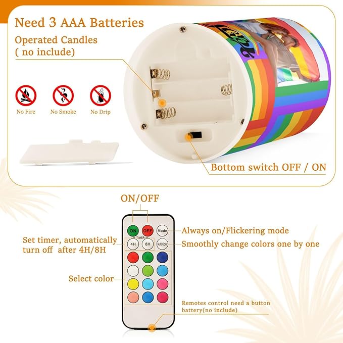 Vdsrup Flameless Candles Set of 2 LGBT Custom LED Candles with Timer Battery Operated Personalized Candle Lights Flickering with Remote for Home Bedroom Decor