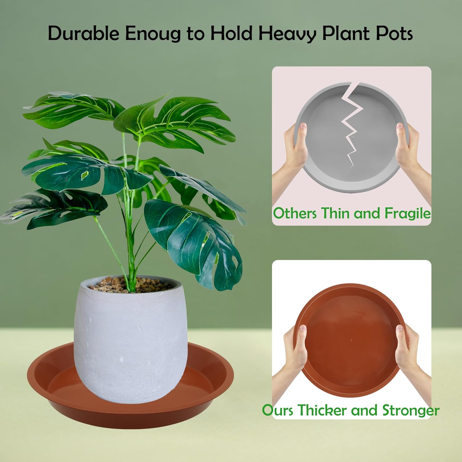 4 Pack 16 Inch Round Plant Saucers for Less 14Inch Pot Indoors Outdoors Plant Trays for Pots Planter Saucer Plastic Plant Drip Tray Flower Planter Water Tray for Potted Plants(Terracotta, 16"(4pcs))