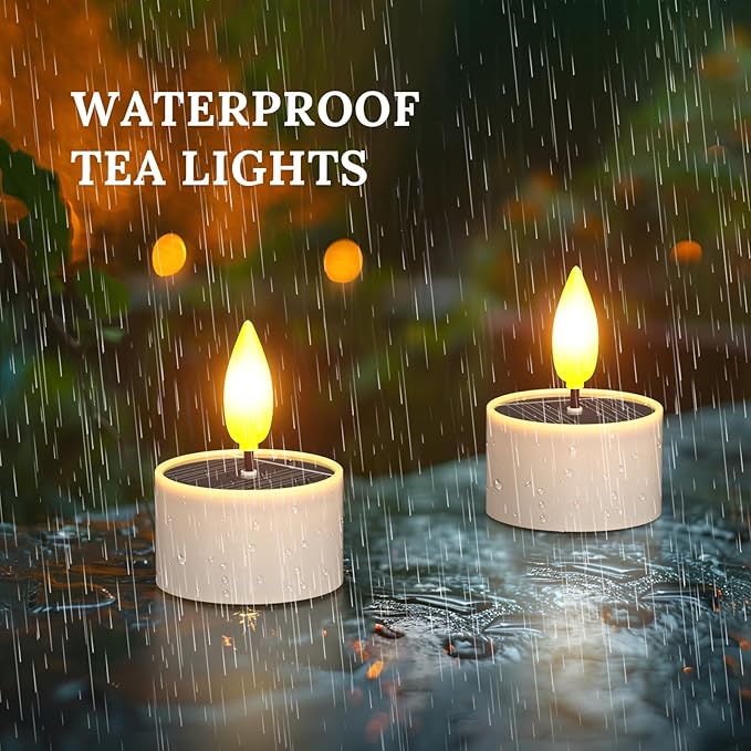 SoulBay Solar Tea Lights Outdoor Waterproof, 12 pcs 1.5" D x 2.1" Reusable Dusk to Dawn Flickering Small LED Tealight Candles, Flameless Votive Candle for Lanterns Patio Garden Camping Decor