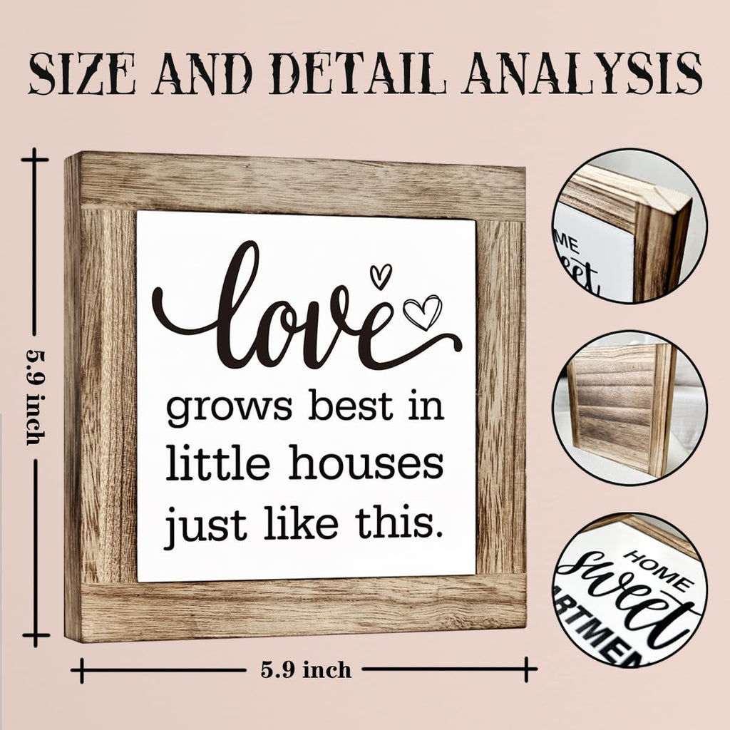 Farmhouse Wood Sign, Love Sign, Wooden Box Sign Plaque, Home Decor, Living Room Decor, Desk Decor Art, Freestanding Sign, Rustic Table Decor, Love Grows Best In Little Houses Just Like This Sign