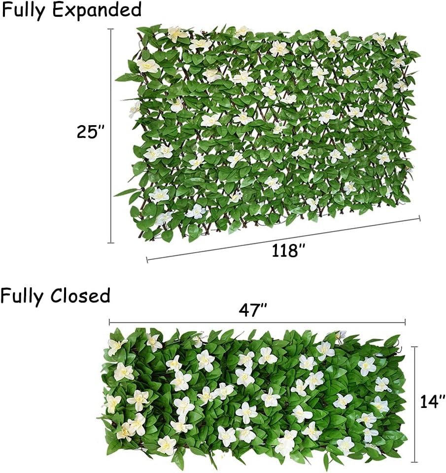 Expandable Fence Privacy Screen for Balcony Patio Outdoor,Decorative Faux Ivy Fencing Panel,Artificial Hedges (Single Sided Leaves) (1, White Flowers)