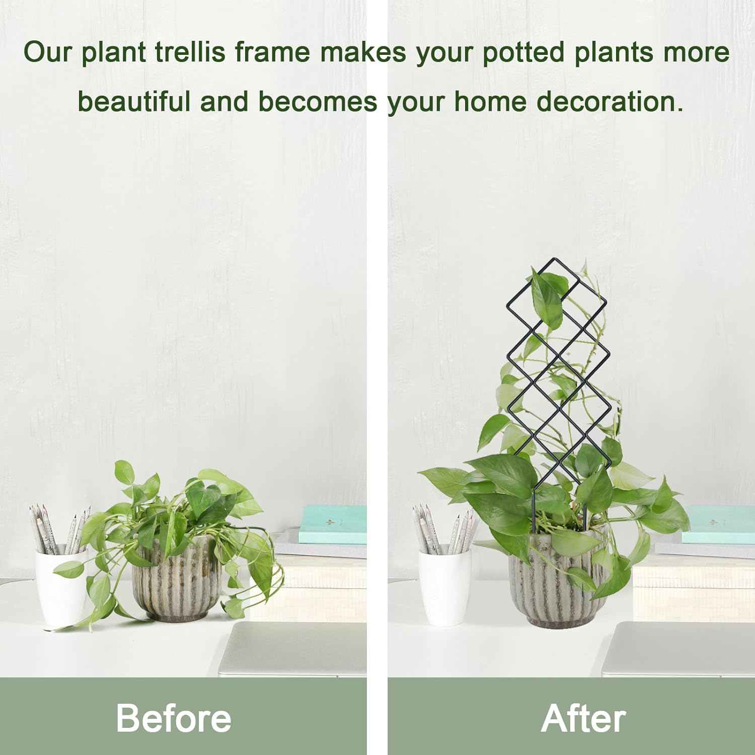 Metal Trellis for Climbing Plants Indoor, 16.36 inch Small Trellis for Potted Plants Geometric Shape Lattice for Ivy Vines Hoya Houseplants Flower 2 Pack