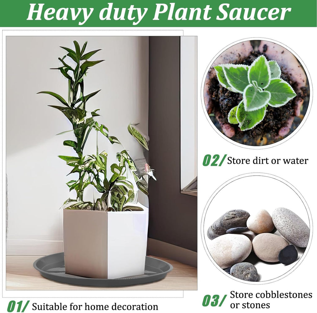 Eccliy 6 Pack Plastic Plant Saucer Heavy Duty Planter Saucers Large Plant Pot Saucers Plastic Water Trays for Indoors and Outdoors Flower Plant Plant Drip (Gray,23 Inch)