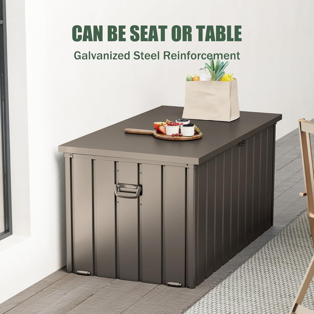 Domi Deck Box 200 Gallon, Waterproof Lockable Steel Outdoor Storage Container for Outside Cushions, Garden Tools and Pools Equipment