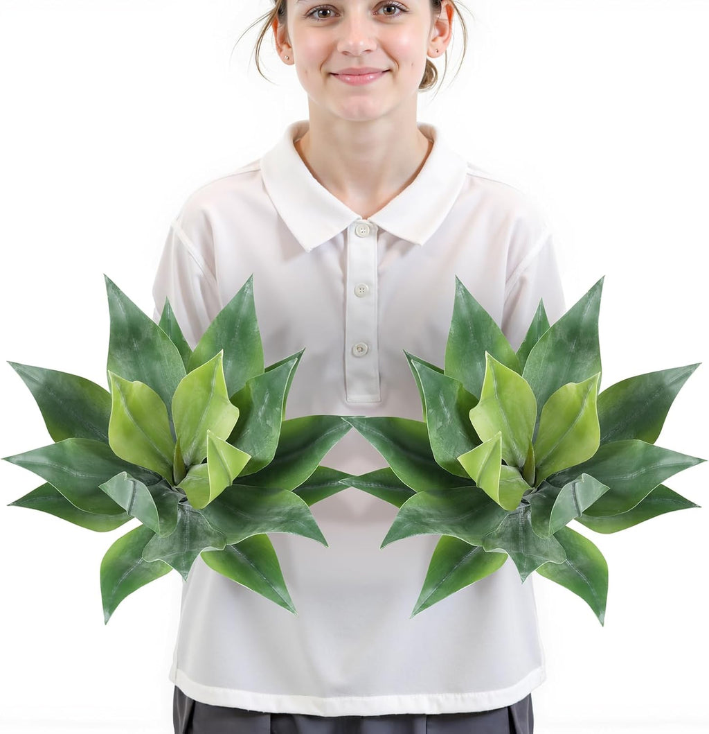 Velener Artificial Outdoor Agave Plants, Outdoor Faux Plants with Broad Leaves, Small Size UV Resistant Fake Agave Plants for Indoor and Outdoor Decor(14 Inch)-2 Pack