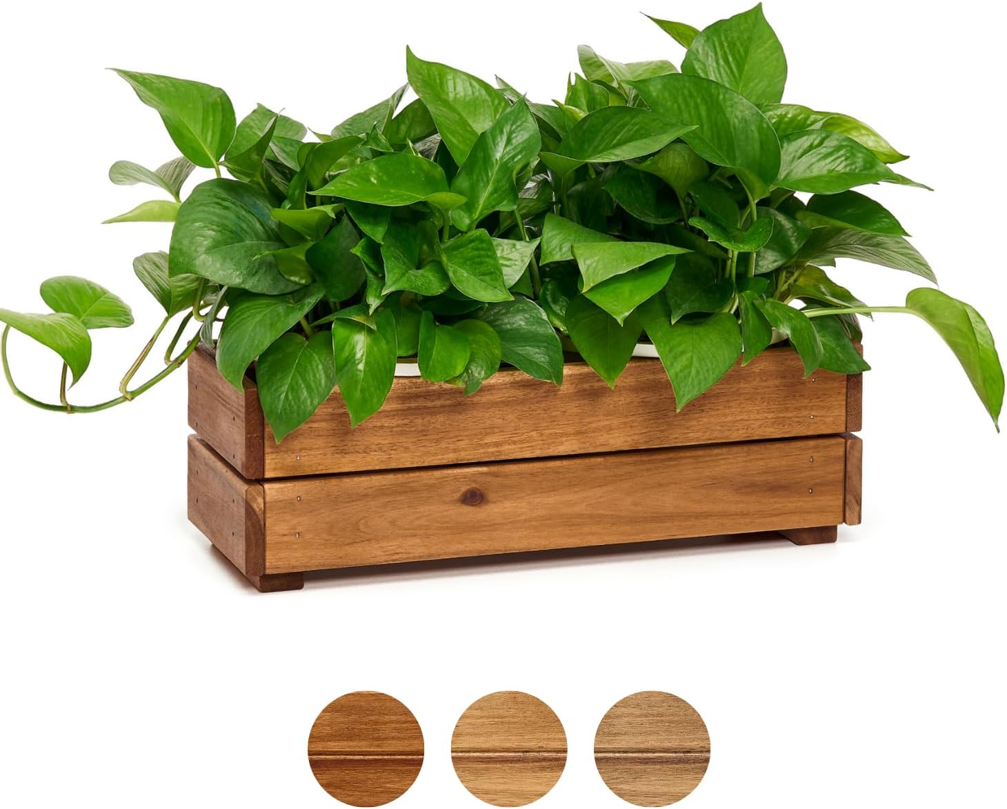 Wooden Planter Box, Storage Box 17”L x6”W x5.5”H with Crate Style, Acacia Wood Flower Container, Rustic Rectangle Planter for Planting, Decor and Storage - 3 Colors (Golden Walnut)