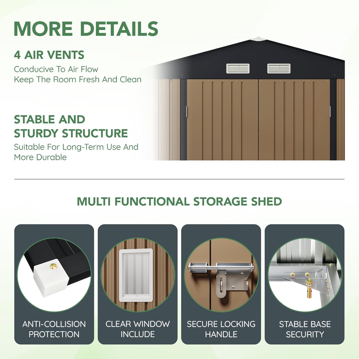 10X10X7.5 FT Outdoor Steel Storage Shed with Lockable Doors, 2 Windows, Frame Floor (No Wood/Other Boards), Ideal for Garden, Backyard, Patio Storage,Brown