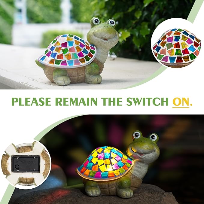 MININOVA Solar Mosaic Turtle Statues Outdoor Garden Decorations with Waterproof Mosaic Light Yard Lawn Porch Patio Home Ornaments Gifts for Women
