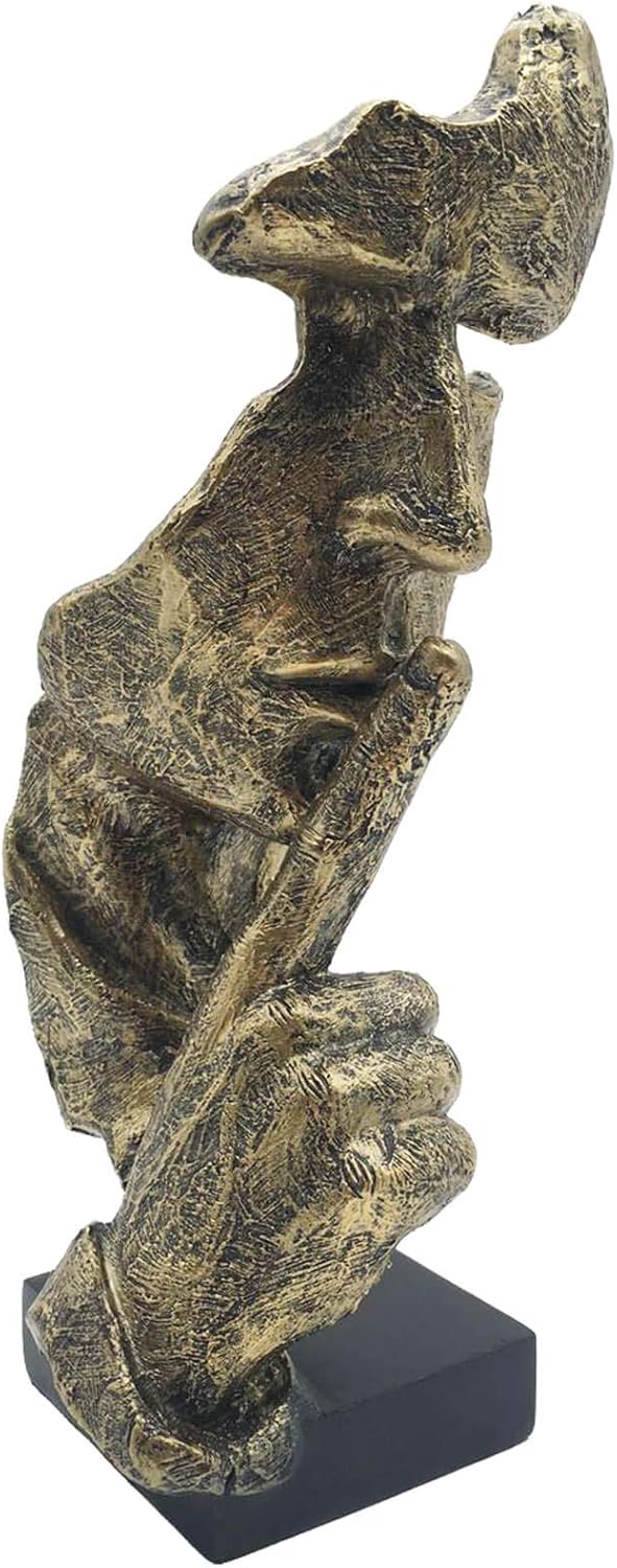 Silence is Golden The-Thinker Statue - Abstract Handcraft Keep Silent Thinker Statue Model Face and Hand Sculpture(Gold)
