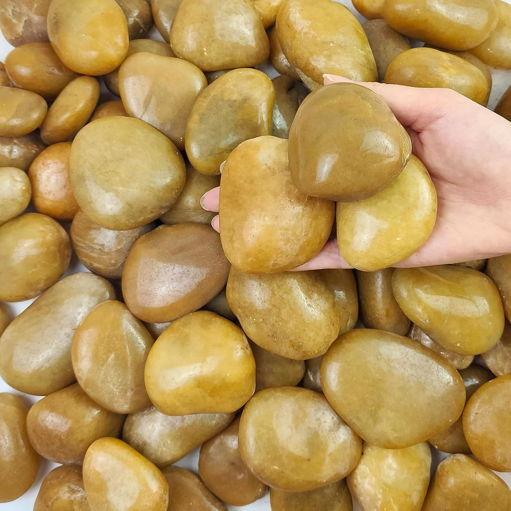 10 lbs Yellow River Rocks, 2-3 Inch Polished Pebbles for Indoor Plants, Decorative Rocks Stones for Landscaping, Vases, Aquariums, Fountains, Pathways, Backyard and Garden