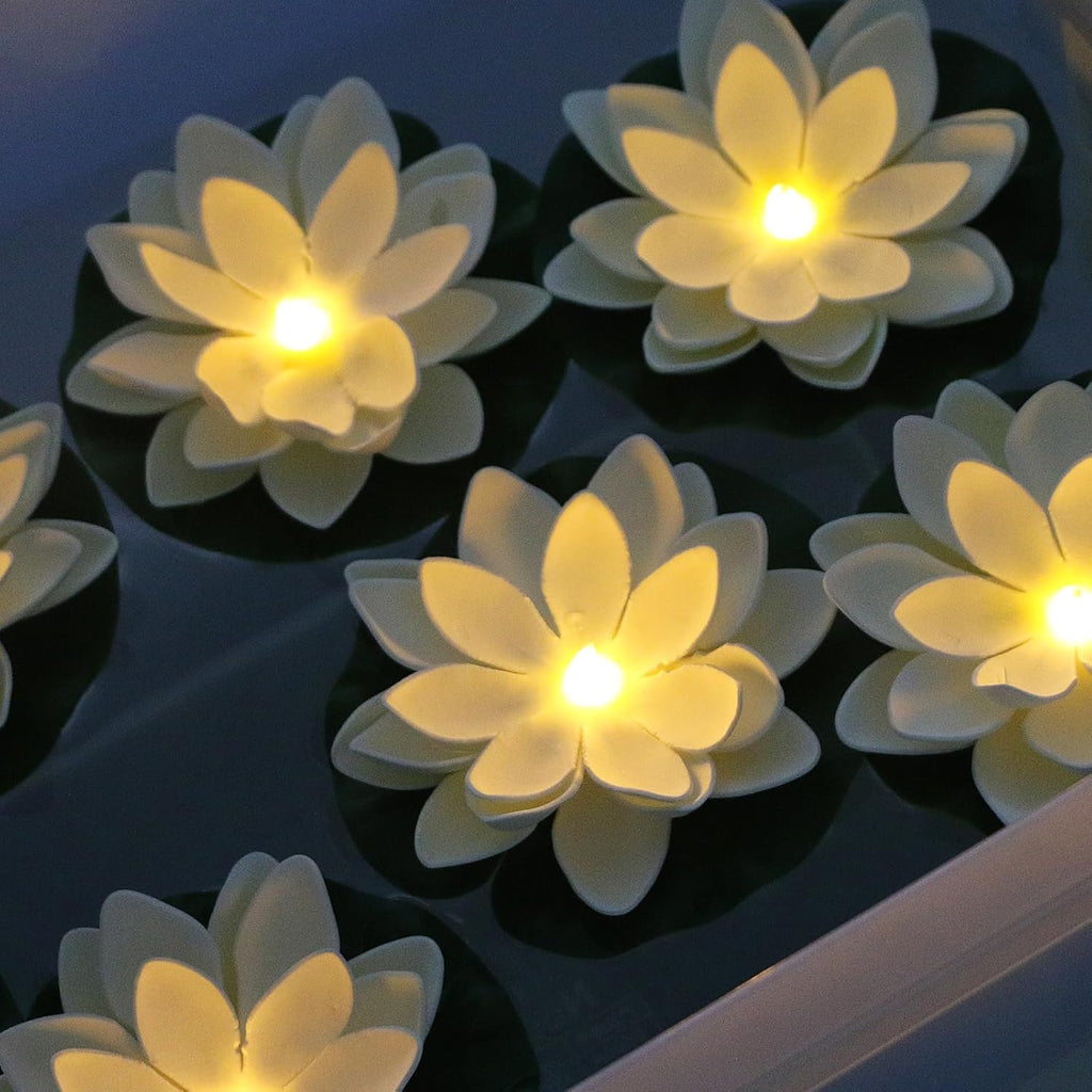 12 PCS Waterproof Floating Lotus Light - Floating Flower Light Battery Operated Water Activated Warm White Pool Flower Lamp Wedding,Anniversary,Garden Decoration