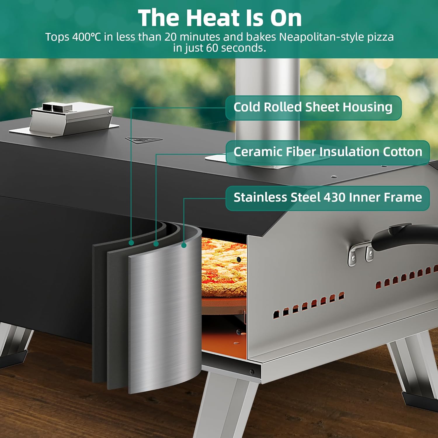 YTIAHOME Outdoor Wood Pellet Pizza Oven with Rotating, 12" Wood Fired Pizza Oven with Built-in Thermometer, Outside Pizza Stove with Peel, Stone and Recipes for Backyard Camp