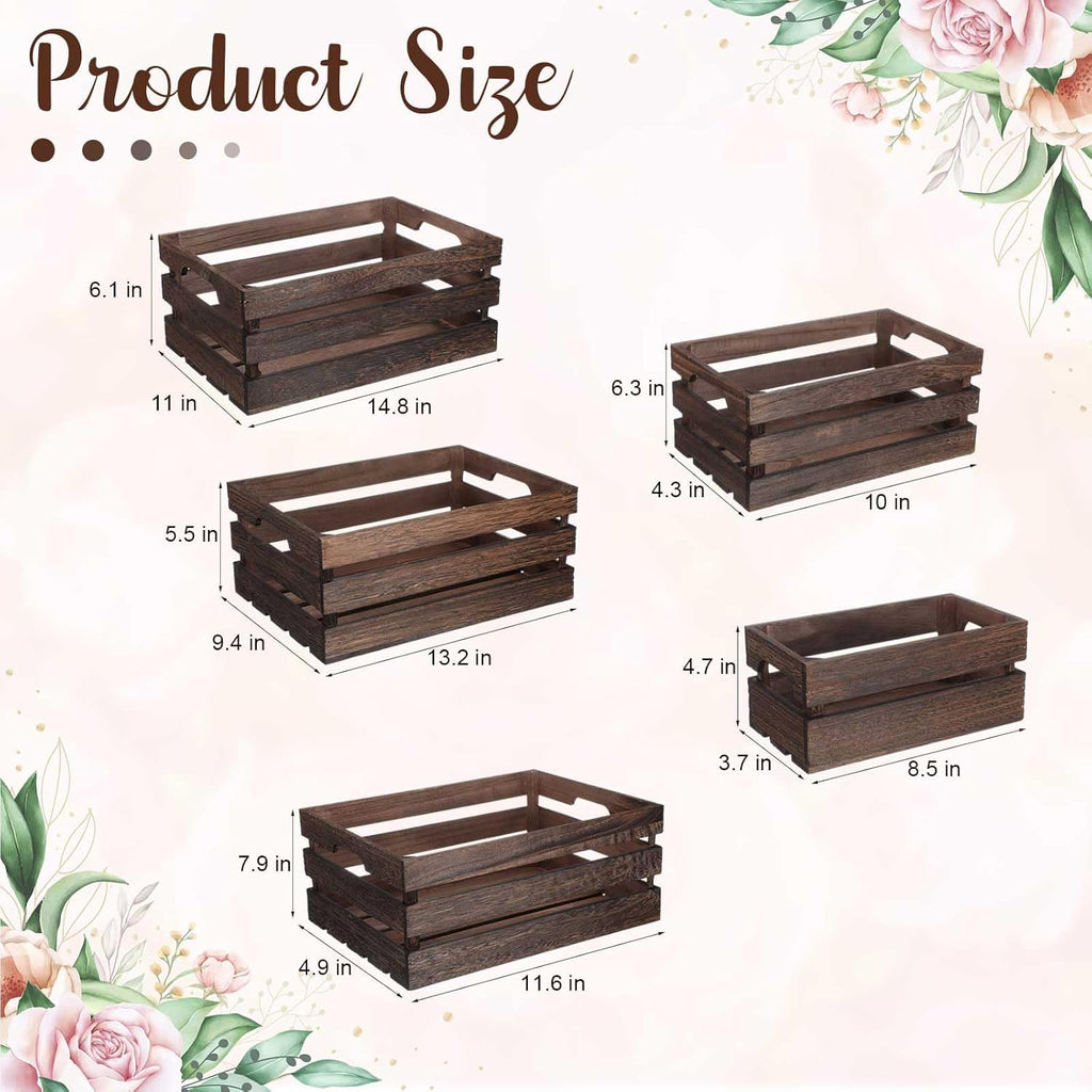Soaoo 5 Pcs Decorative Nesting Wooden Crates for Storage Display 5 Size Large Small Rustic Wood Decorative Storage Crates with Handle Farmhouse Crate Box Container Made from Pine(Vintage Black)
