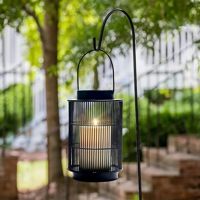 LampLust Outdoor Lantern Decorative Outdoor Patio Decor, Set of 2, 8 Inch Candle Lanterns, Black Metal, Outdoor Lanterns for Patio Waterproof, Battery Included, Modern Farmhouse Front Porch Décor