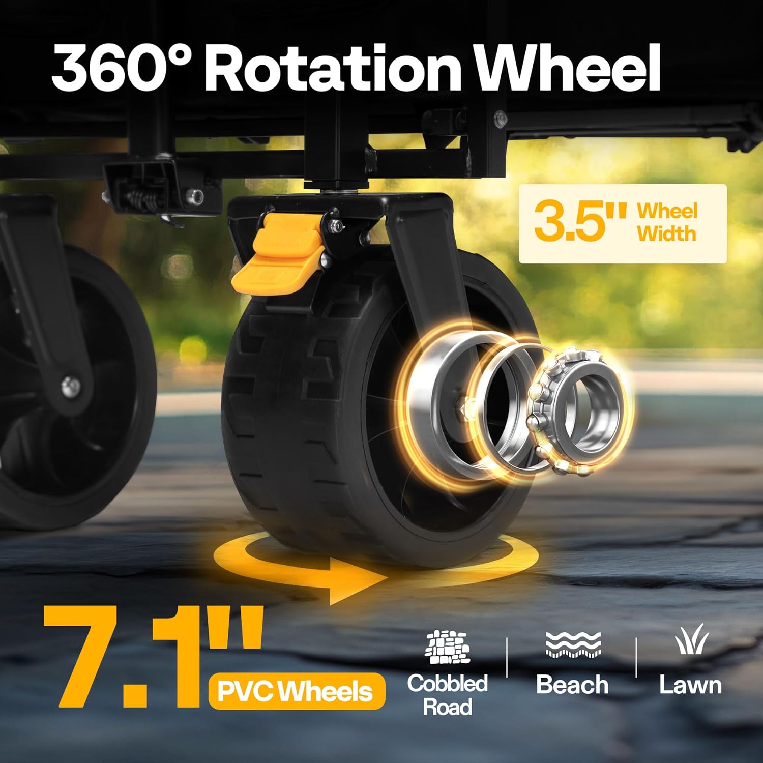 VIVOHOME 48''L Extended Collapsible Wagon Cart with 440lbs Weight Capacity, Heavy Duty 350L Folding Utility Garden Cart with Extended Tailgate and Big All-Terrain Beach Wheels