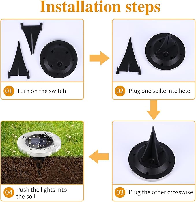 Solar Garden Lights Outdoor, 8 Packs Bright Solar Powered Ground Light with Updated 12 LEDs, Waterproof Disk Warm Flat Lights for Garden Patio Yard Deck Lawn Walkway Landscape Decor