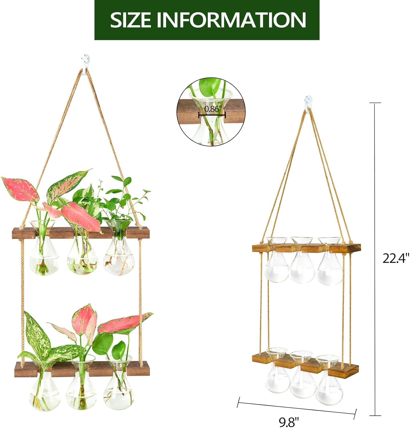 XXXFLOWER Wall Hanging Propagation Station with Wooden Stand 3 Bulb Vase 2 Tiered Planters Wall Terrarium for Home Office Plant Hanger Flower Vases Wall Decor(Brown)