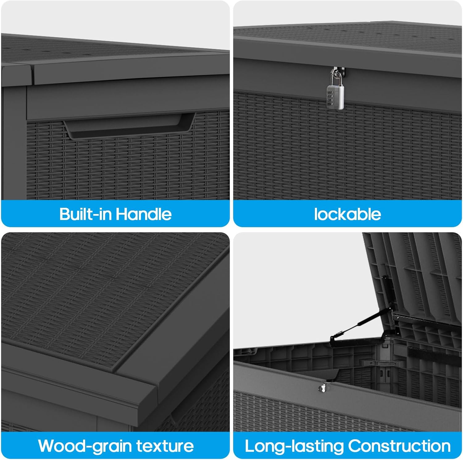 320 Gallon Waterproof Black Deck Box, Lockable Resin Storage Box for Patio Furniture Cushions Garden Tools and Outdoor Delivery Storage